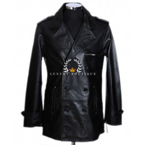 Harrison Black Men's Casual Double Breasted Smart Vintage Real Lambskin Leather Coat