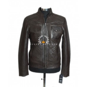 Lee Dark Brown Men's New Biker Style Retro Real Soft Washed Lambskin Leather Fashion Jacket