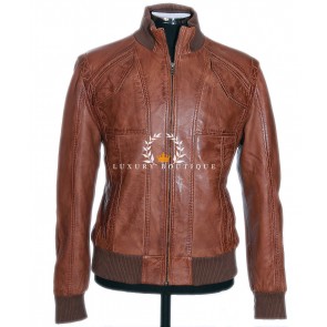 Cruise Brown Men's Biker Style Bomber Retro Real Vintage Washed Lambskin Leather Fashion Jacket