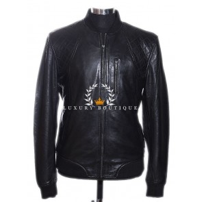 Wayne Black Men's Bomber Biker Style Retro Real Quilted Lambskin Leather Winter Fashion Jacket
