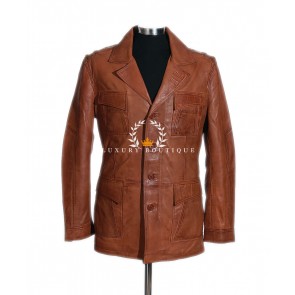 Freddie Tan Men's Safari Style New Smart Casual Real Italian Lambskin Leather Collared Designer Fashion Jacket