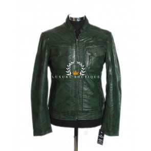 Lee Green Men's New Biker Style Retro Real Soft Washed Lambskin Leather Fashion Jacket