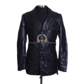 Freddie Black Men's Safari Style New Smart Casual Real Italian Lambskin Leather Collared Designer Fashion Jacket