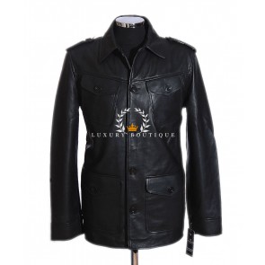 Scott Black Men's Safari Style Smart Casual Real Soft Lambskin Leather Shirt Jacket