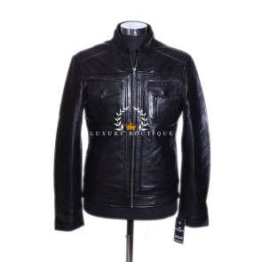Lee Black Men's New Biker Style Retro Vintage Real Washed Lambskin Leather Fashion Jacket