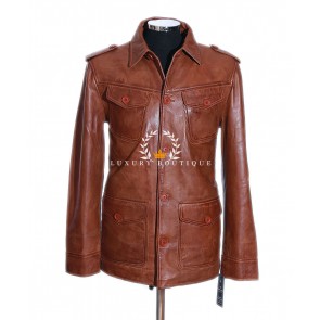 Scott Tan Men's Safari Style Smart Casual Real Soft  Lambskin Leather Shirt Jacket