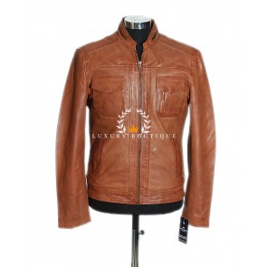Lee Tan Men's New Biker Style Retro Real Soft Washed Lambskin Leather Fashion Jacket
