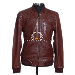 Wayne Brown Men's Bomber Biker Style Retro Real Quilted Lambskin Leather Winter Fashion Jacket