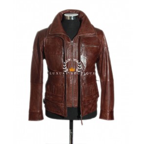 Henry Brown Men's Safari Style Double Collar Classic Smart Vintage Real Soft Lambskin Leather Fashion Jacket