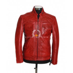 Lee Red Men's New Biker Style Retro Real Soft Washed Lambskin Leather Fashion Jacket