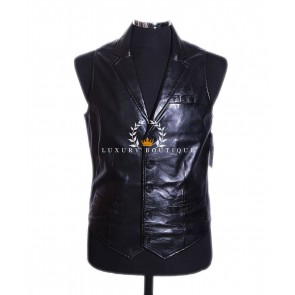 Charles Black Men's Smart Formal Real Soft Lambskin Leather Collared Waistcoat